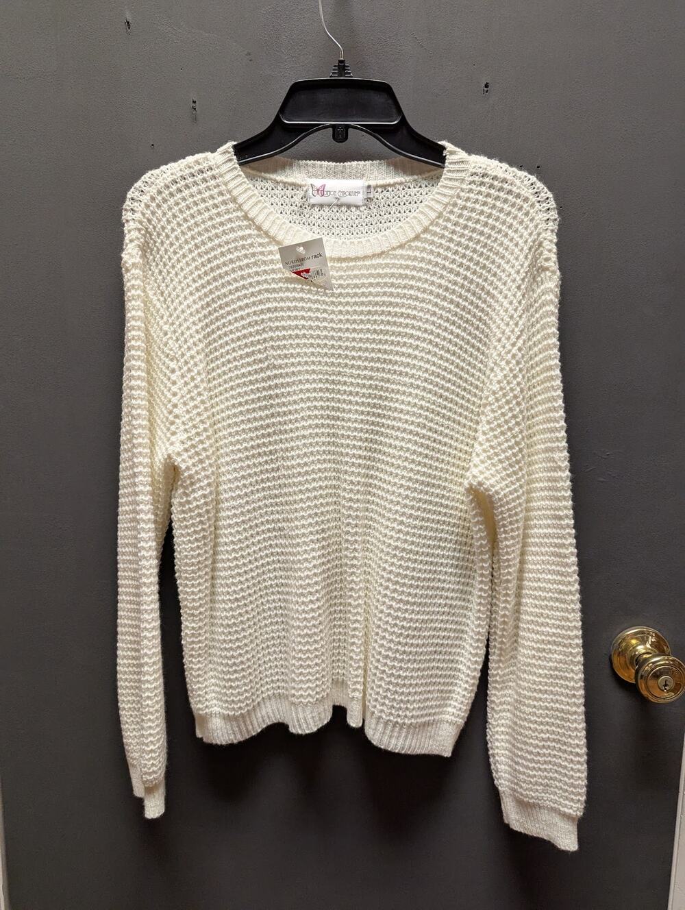 Cotton Emporium size Large Knit Ivory open weave sweater long sleeve NEW